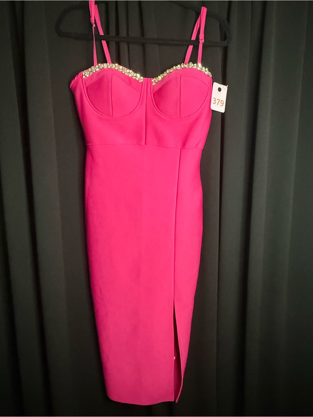 Strap Midi Dress with Embellished Bust in Hot Pink